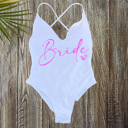 Pink Gold Print One Piece Swimsuit Team Bride Love Sexy Bathing Suit Padded Swimwear Women Bikini Bachelor Party Swim Beachwear