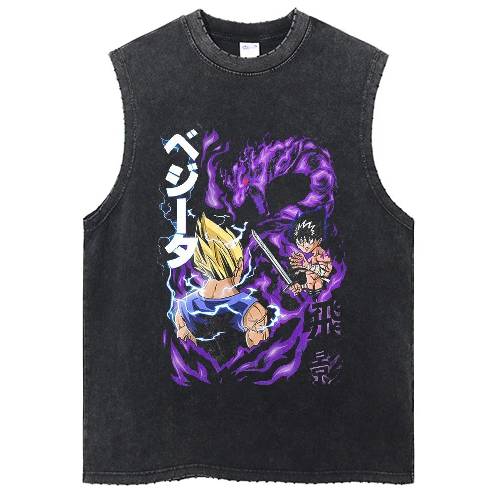 Fashion Dragon Ball Z Harajuku T-Shirts Retro Streetwear Washed Anime Man Tank Tops Tees Retro Manga Oversize Sleeveless Vest