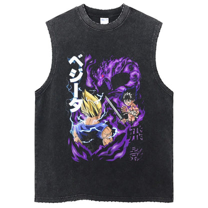 Fashion Dragon Ball Z Harajuku T-Shirts Retro Streetwear Washed Anime Man Tank Tops Tees Retro Manga Oversize Sleeveless Vest