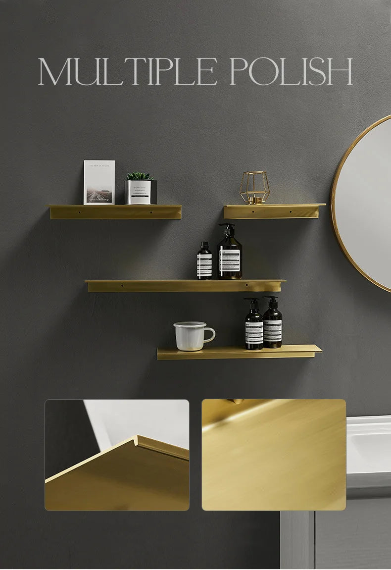 Modern Brushed Gold Bathroom Shelf - 30-50cm Wall Storage Rack