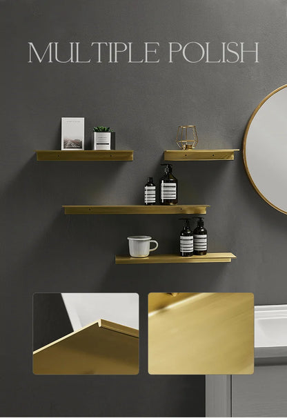 Modern Brushed Gold Bathroom Shelf - 30-50cm Wall Storage Rack