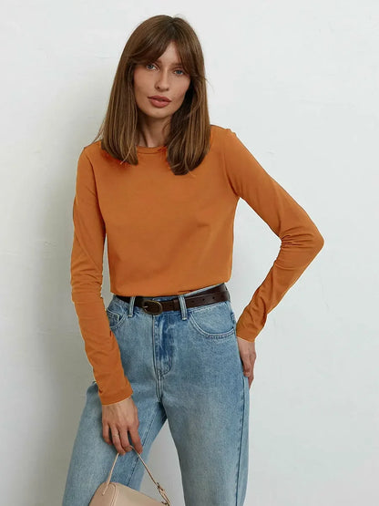 Cotton Loose T Shirt - Women's Casual Tops | Oversized Long Sleeve Basic Solid Shirt