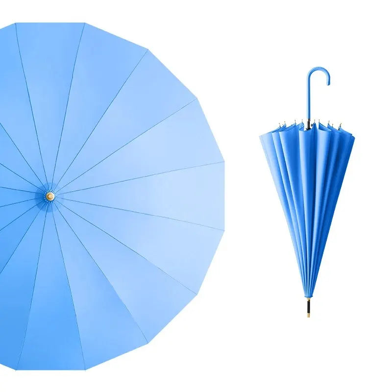 Japanese Long Handled Umbrella Ins for Both Sunny and Rainy Use, Black Glue Large Size Storm Resistant 16 Bone Automatic Waterpr