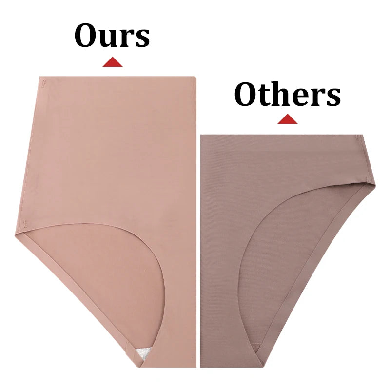 5Pcs High Waist Seamless Women's Panties Sexy Ice Silk Breathable Stretchy Intimates Plus Size Solid Color Sport Lingerie XS-XXL