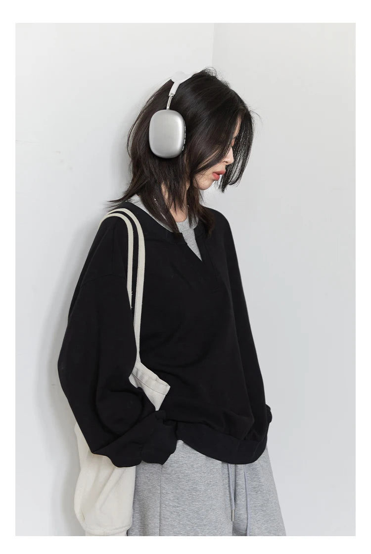 CHIC VEN Korean Women Sweatshirts Loose Casual New Contrast Splicing Hoodie Female Top Woman T Shirt Pullover Spring Autumn 2025