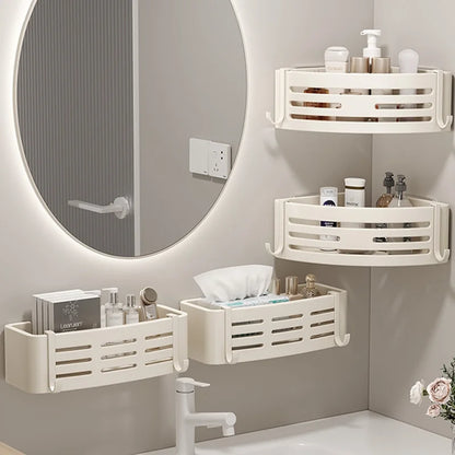 Aluminium Corner Bathroom Shelf - Self-Adhesive Towel Holder No Drill Wall-Mounted Organizer