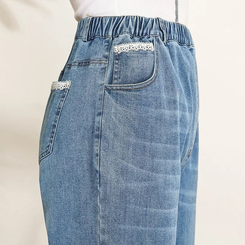 Women Wide Leg Jeans 7XL 9XL Straight Stretched Plus Size Girls Fashion Lady High Waist Female Oversized Denim Pants Trousers