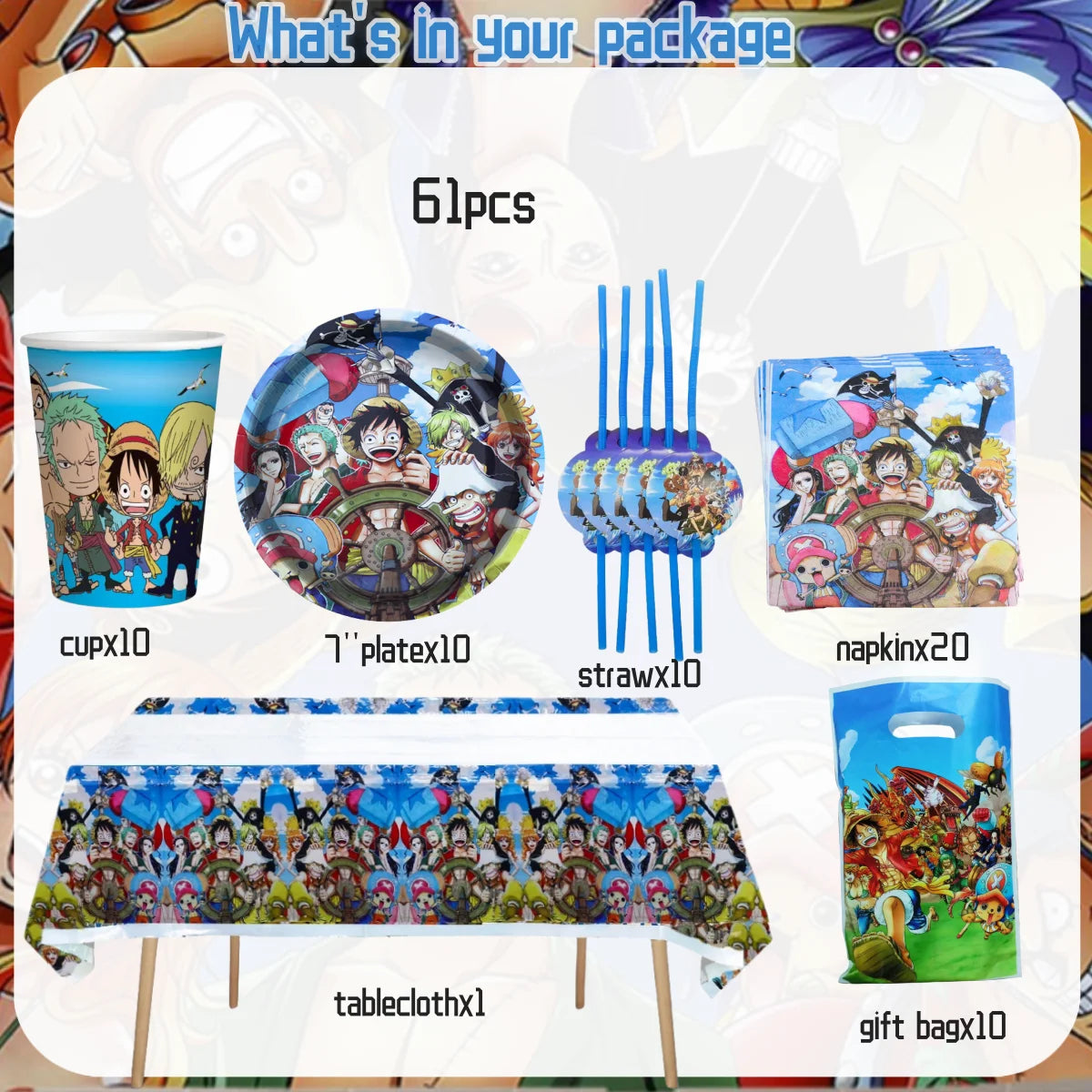 One Piece Birthday Party Set - Luffy Disposable Tableware  Candy Box for Kids