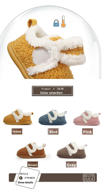 Cotton Slippers Kids - Warm Indoor Shoes With Soft Sole & Anti Slip TPR Outsole