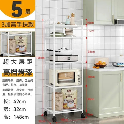 Microwave Oven Rack - Multi-Layer Removable Kitchen Storage Rack with Wheels