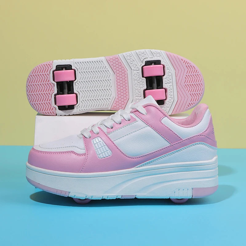 Roller Skate Shoes - Kids 4 Wheel Skates With Durable TPR Outsole & Lace-Up Closure