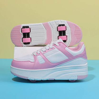 Roller Skate Shoes - Kids 4 Wheel Skates With Durable TPR Outsole & Lace-Up Closure