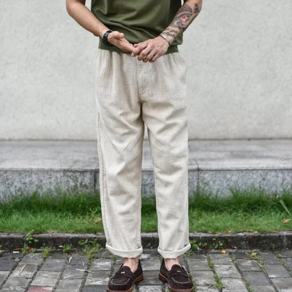 Sauce Zhan Men Pants Ramie Pants Men Summer Breathable Casual Pants Ankle-length Loose Fit Taper Leg