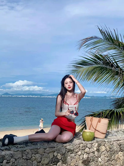 Lightweight and Breathable Bikini Set: Sexy Spaghetti-Strap Dress-Style Beach Vacation Two-Piece Swimsuit 4PCS