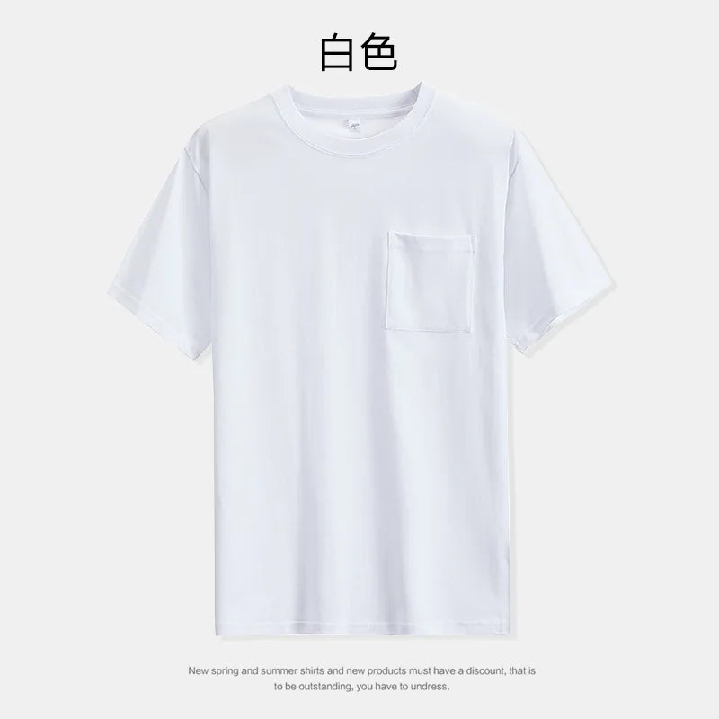 Mens Womens Cotton Pocket Short Sleeve Fashion Soft White Black Loose Fit Tee Shirt Tops High Qualtity Breathable Leisure Tops