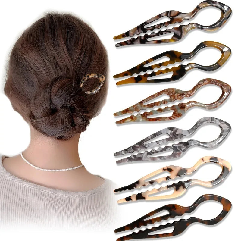 Lazy Bun Hair Pin Fish Tail Twist Hairpin French Acrylic U Shaped Hair Stick Girl Hair Sticks Accessories FZAN04