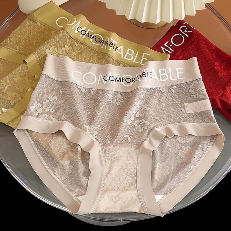 Seamless Women Panties Lace Alphabet Fashion Hip Lift Slightly Tummy Tightening Simple Lengthening Silk Crotch