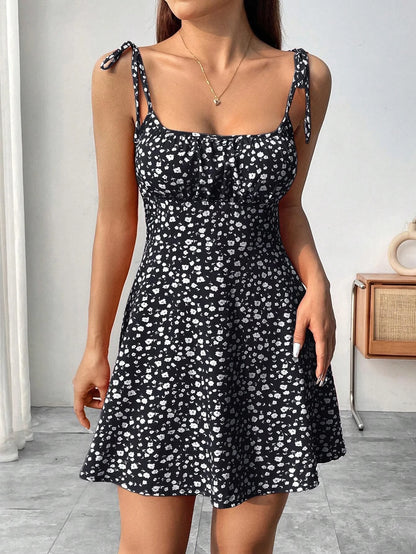 Ladies Spring Summer Elegant Casual Y2K Sexy Floral Print Invisible Zipper A-Line Mini Dress Women's Fashion Retro Skirt