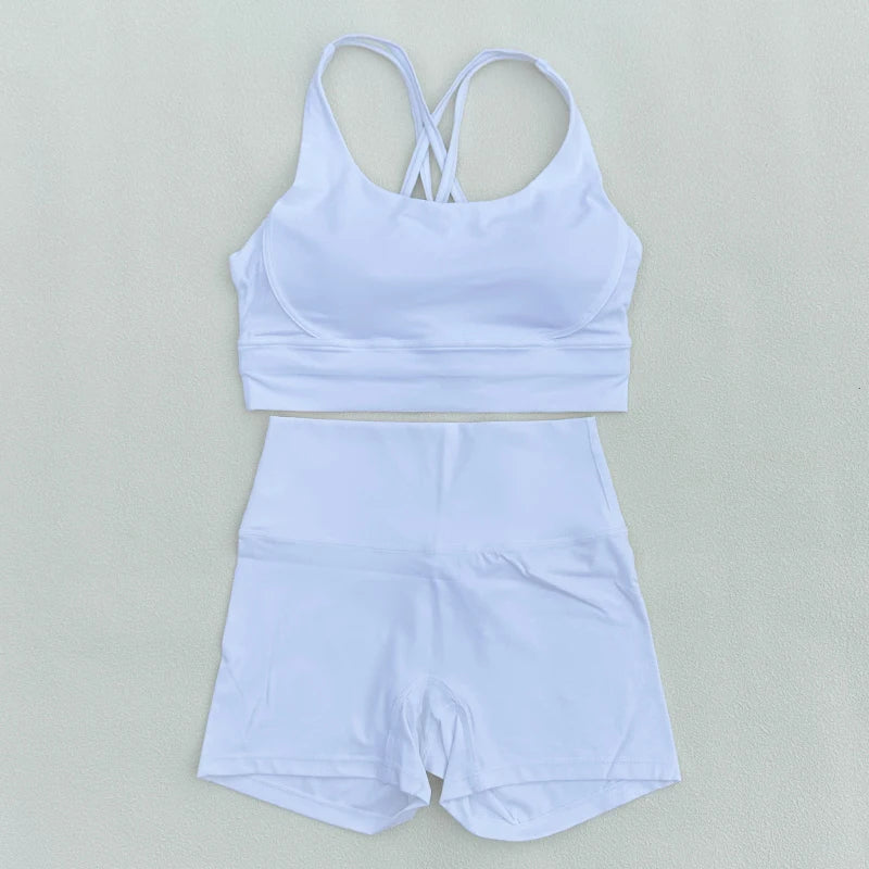 2 Piece Yoga Clothes Women's Tracksuit Athletic Wear Fitness Suit Gym Workout Push Up Clothes Sports Bra Yoga Shorts Suit