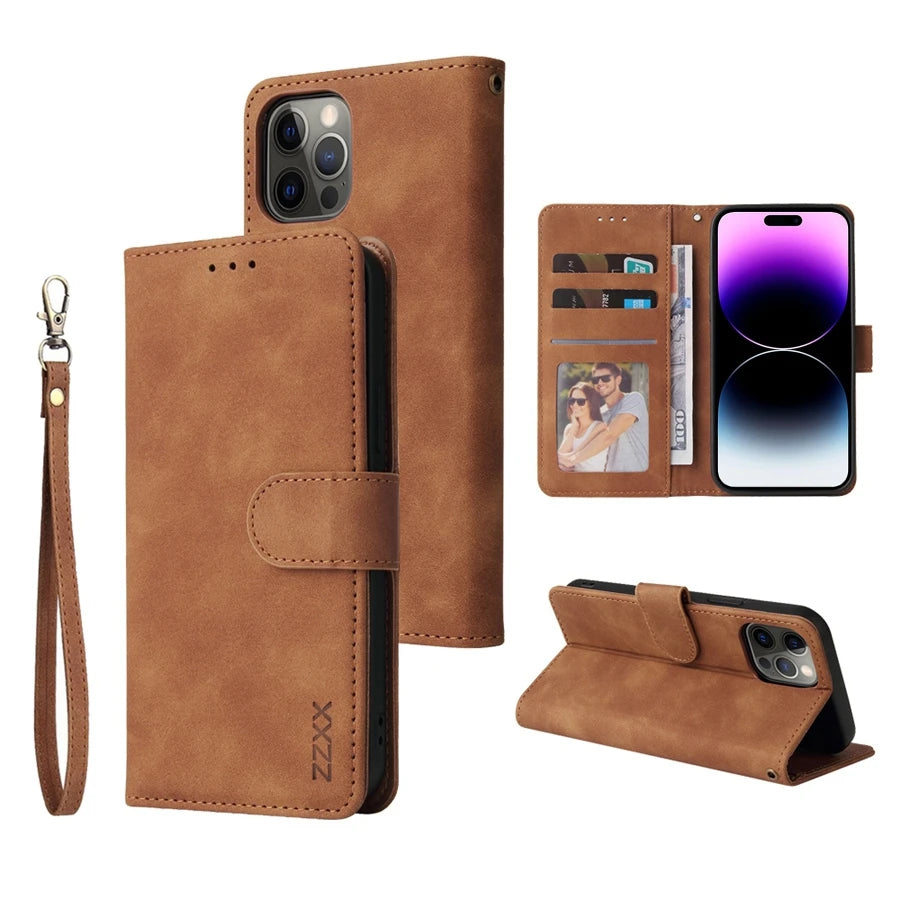 Wallet Skin-friendly With Card Slot Bracket Magnetic Flip Case For Apple iPhone Air 17 Pro Max 16e 15 Plus 14 13 12 11 XR Cover