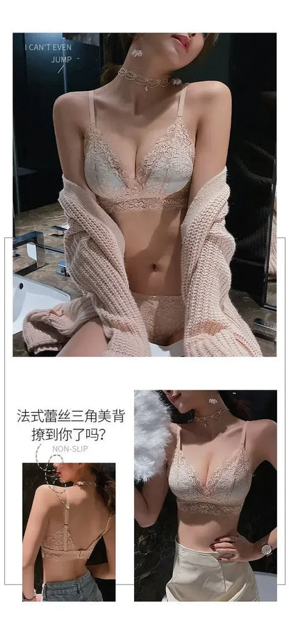 Japanese-style Pure Sensual Lace-trimmed Lingerie for Women, A Thin and Sexy Summer Bra Without Underwire
