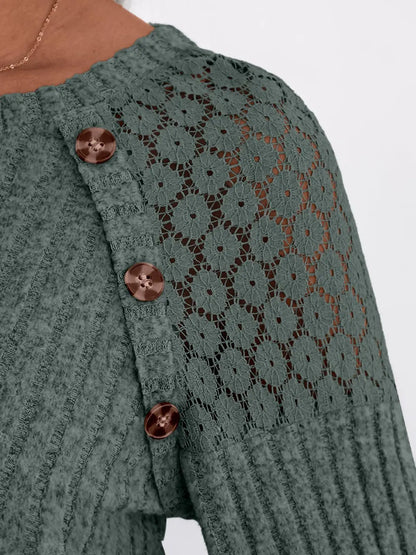 2025 New Autumn Women's Blouses Elegant Fashion Lace Hollow Out Patchwork Button Shirts Loose Casual Long Sleeve Pullover Tops