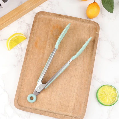 Silicone BBQ Grilling Tongs - Non-Stick Stainless Steel Kitchen Tools