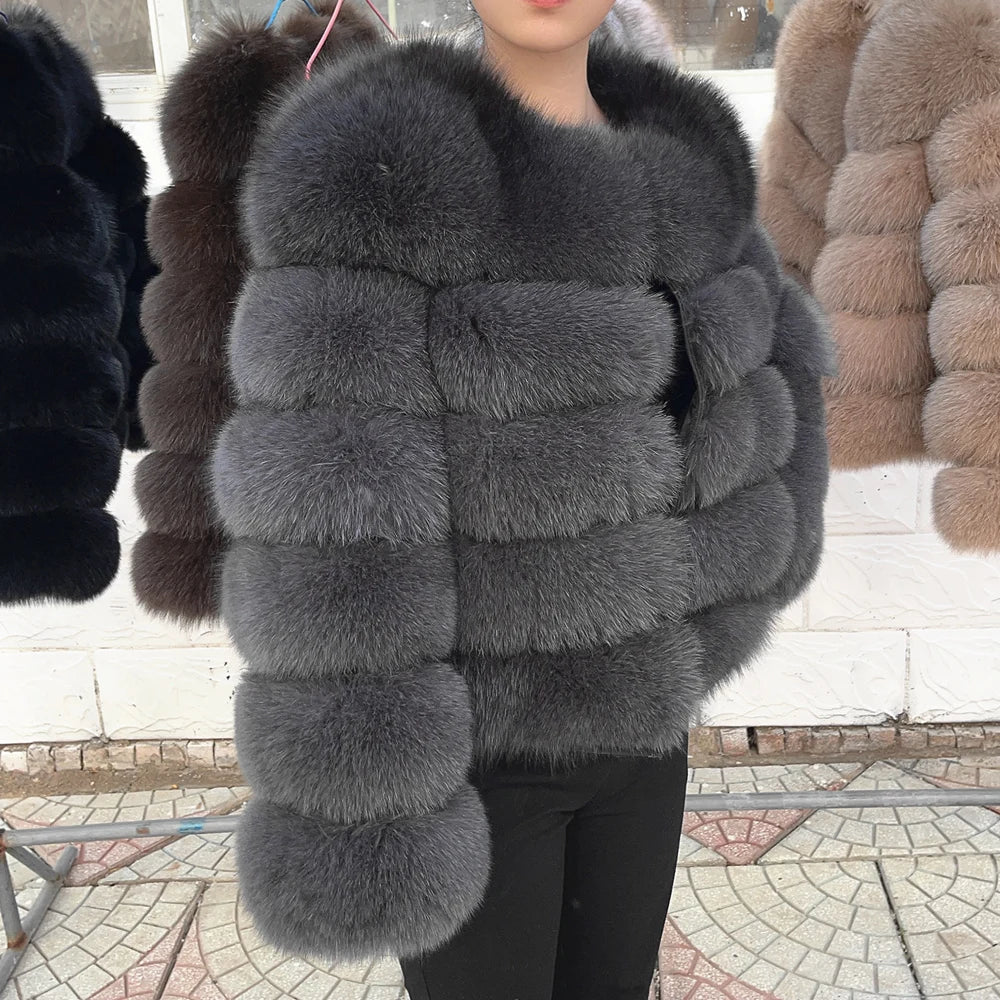 Fox Fur Coat - Slim Fit Women Winter Coat | Brown Real Fur Jacket With Hook Closure