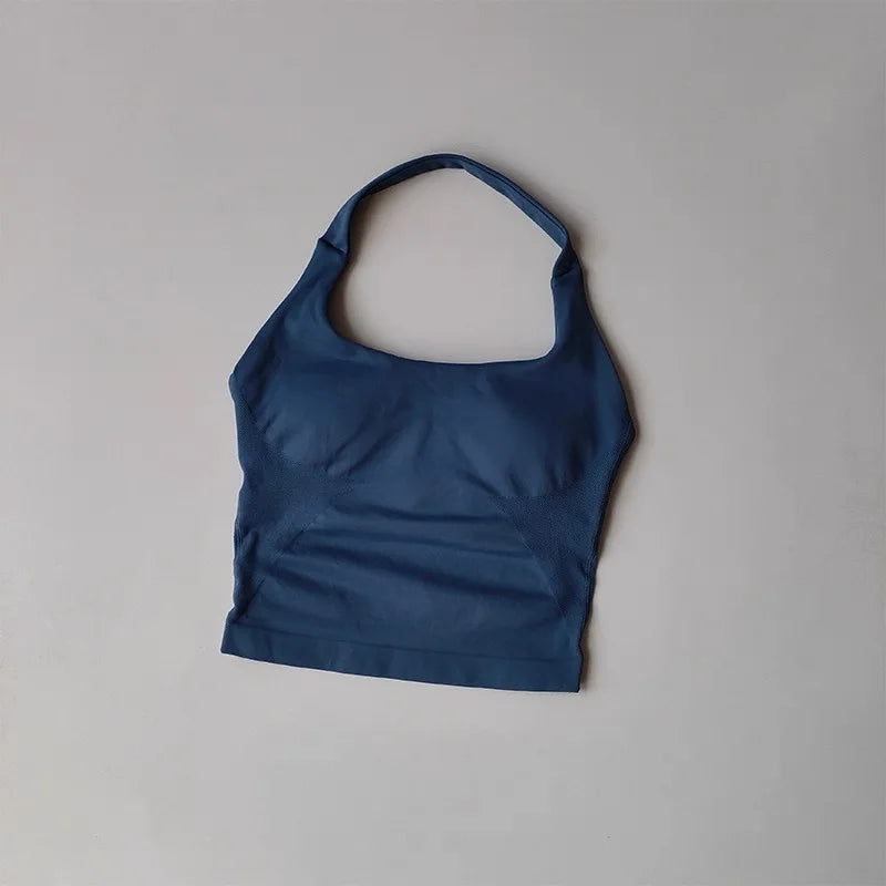2PCs Peach High Waist Belly Hip Lifting Sports Bras Shorts Suit Gathering Shock-proof Neck Halter Yoga Suit Running Fitness Set