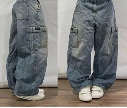 Streetwear New Vintage Letter Printing Washed Baggy Jeans Women Y2K Harajuku Hip Hop Popular Gothic High Waist Wide Leg Pants