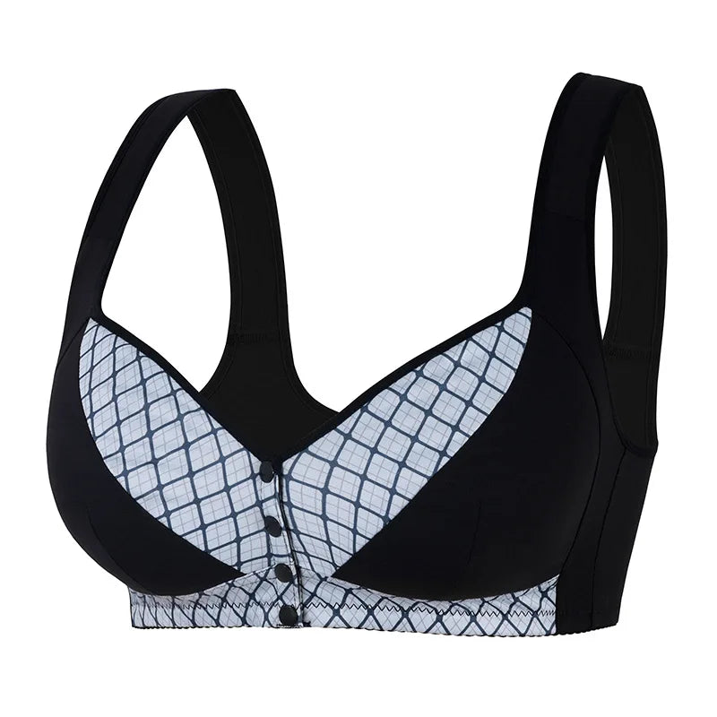 CINOON Women Plus Size Front Closure Wireless Bra Printed Wide Straps Lift Gather Full Coverage Everyday Breathable Soft Intimat