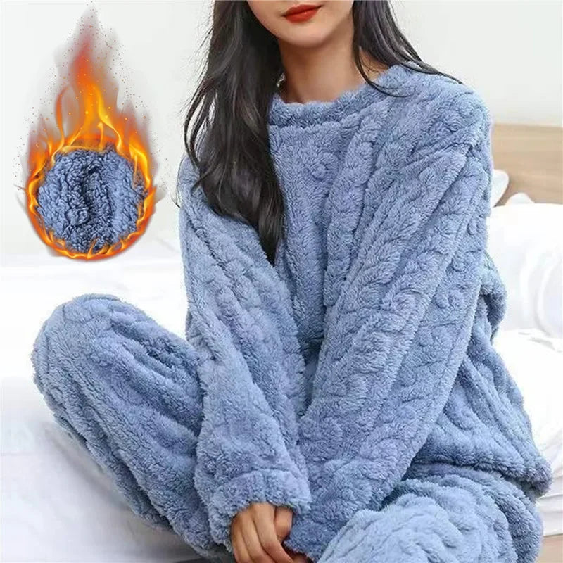 Cozy Coral Velvet Pajama Set - Warm Womens Loungewear for Winter  Christmas - ZOOMNSTORE