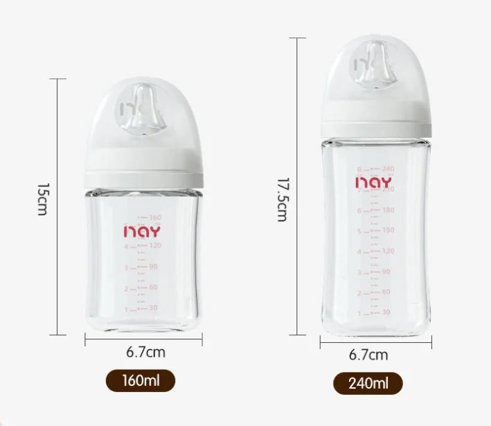 Newborns' wide caliber anti choking glass milk bottle 0-3 months bottle straight body newborn baby bottle
