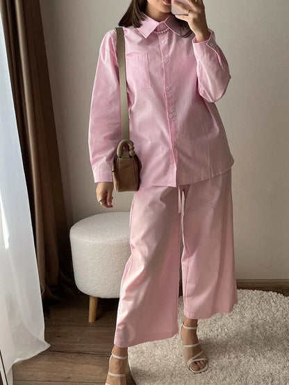 Streamgirl Linen Pants Sets For Women Summer Suits Pink Two Piece Trouser Women's Suit Sets Linen Shirt Set Oversize Outfit Suit