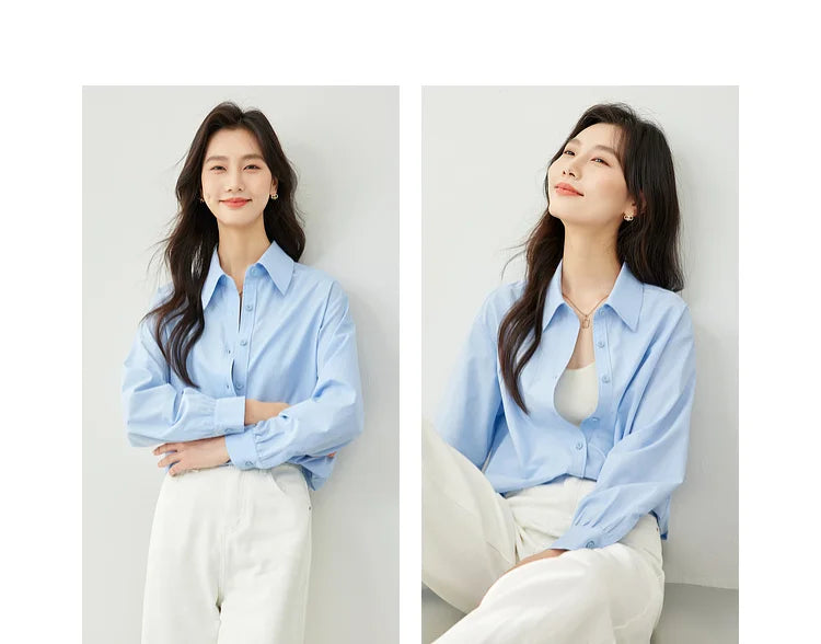 VIMLY Spring Formal Shirts Women 2026 Cotton Lyocell Button Up Shirts & Blouses Long Sleeve Top Office Wear for Woman M5889