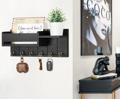 Wooden wall mounted envelope holder, bedroom, study room, key hook, solid wood wall, miscellaneous sorting and storage rack