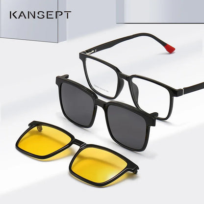 Magnetic Clip-On Glasses – Polarized Prescription Sunglasses with TR90 Frame for Men Women