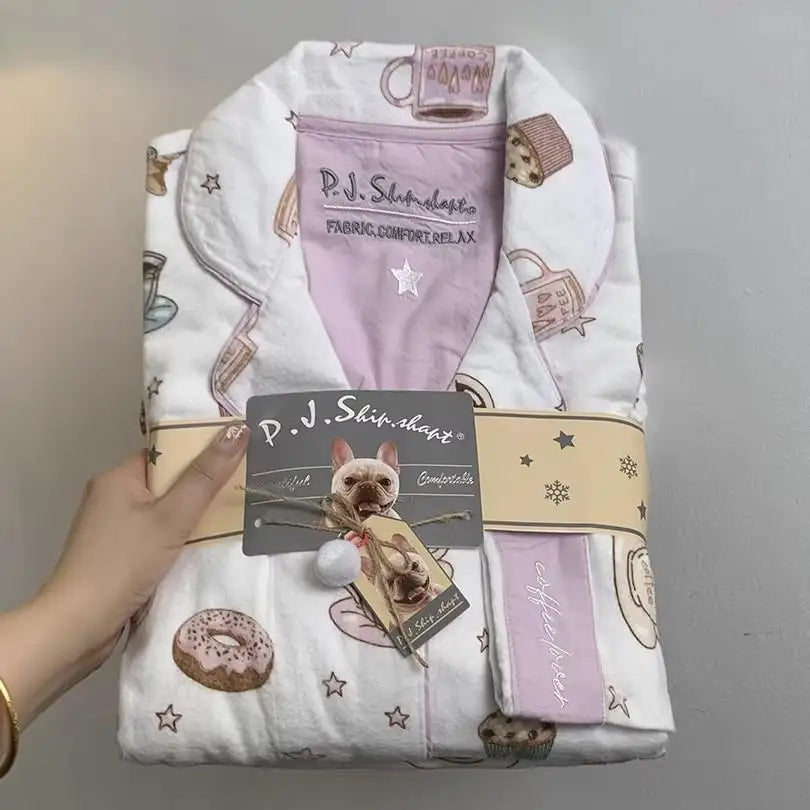 2026 Spring Autumn Winter New Home Clothes Women Cotton Pajamas Suit Cartoon Nightwear Comfort Shirt Pants Gift Loungewear