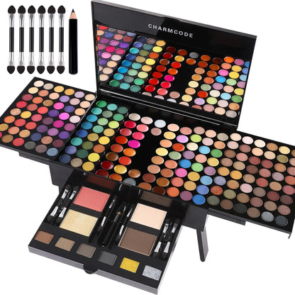Professional 190-Color Eyeshadow Blush Eyebrow Powder 4-in-1 Makeup Palette with Mirror And Brush Set for Natural Look Makeup