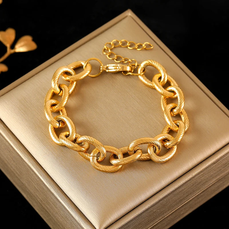 EILIECK 316L Stainless Steel Silver Color Thick Link Chain Necklace Bracelet Set For Women Men New Trendy Metal Jewelry Bijoux