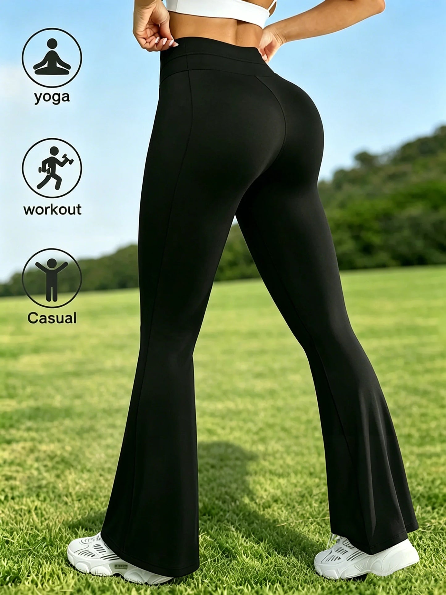 Ladies' Elegant Flared Pants - Drawstring Waist Design, High-Waisted Sport Pants, Fashionable Yoga Leggings, Commuting Trousers