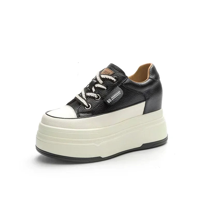 Platform Sneakers Women – Comfortable Genuine Leather Wide Fit Casual Shoes With High Heels