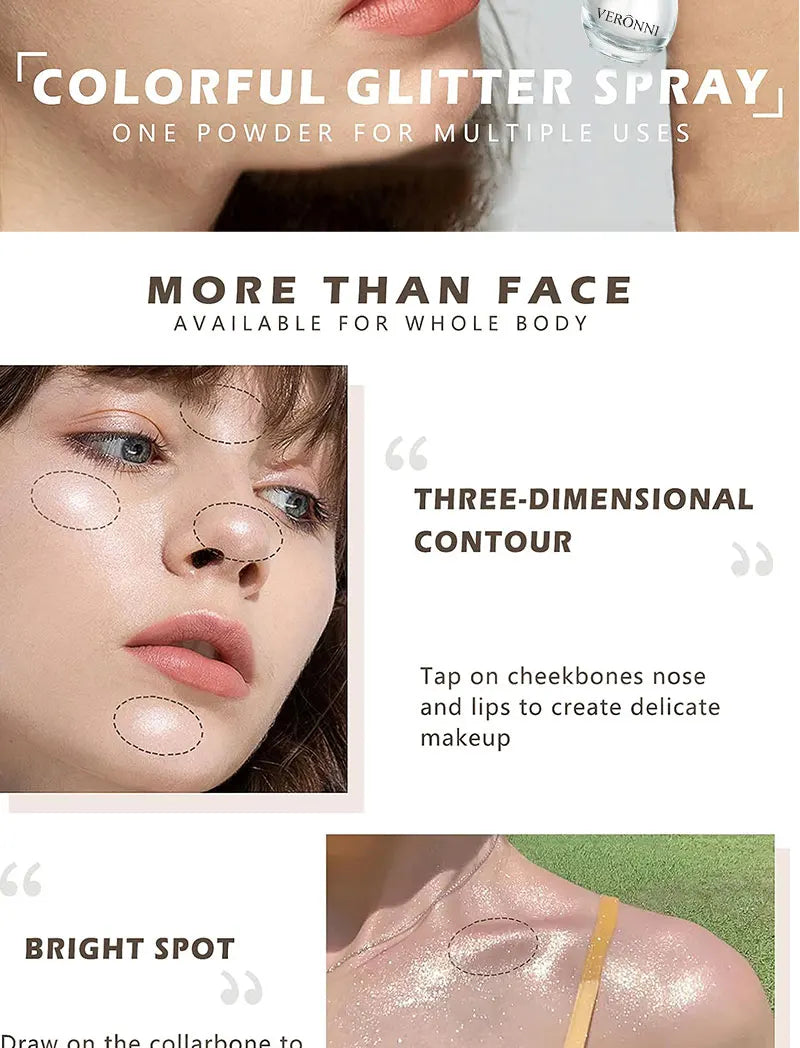 6-Color Diamond Highlighter Powder Spray Waterproof High Gloss Glitter Body Bronzer Highlight Powder Face Contour Illuminator