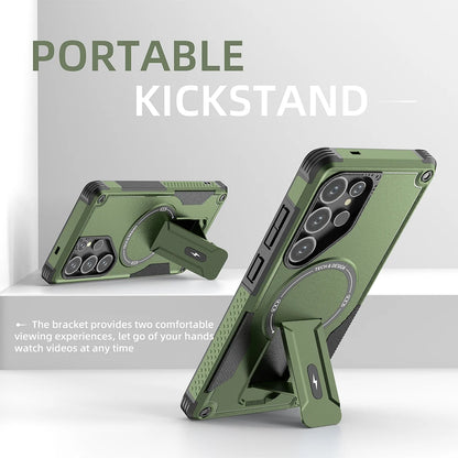 Fold Stand Holder Magnetic Armor Case For Samsung S26 S25 Ultra S24 Plus A26 A16 A56 Wireless Charging Bracket Shockproof Cover