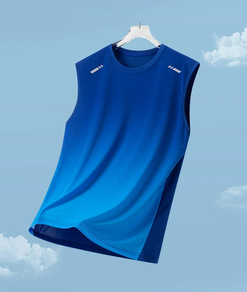 Men's Gradient Sports Vest Lightweight Sleeveless round Neck T-Shirt Summer Running Trendy Loose Fit Youth Cross-Border