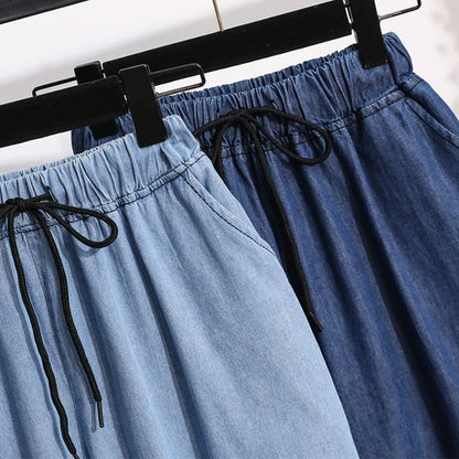 2026 High Waist Loose Fit Wide Leg Jeans Women Plus Size Casual Straight Workwear Trousers Summer Autumn Denim Capri Pants