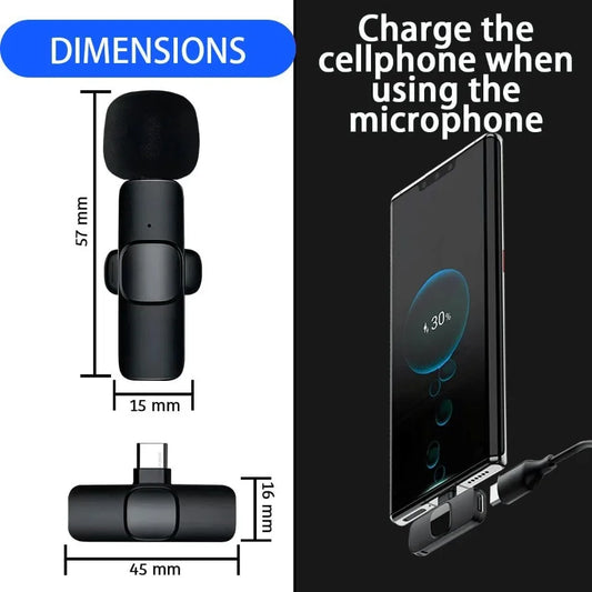 Wireless Microphones for Android Iphone Type C IOS Mini Microphone Lavalier Lapel Mic with Clip for Video Recording  Mini Mic