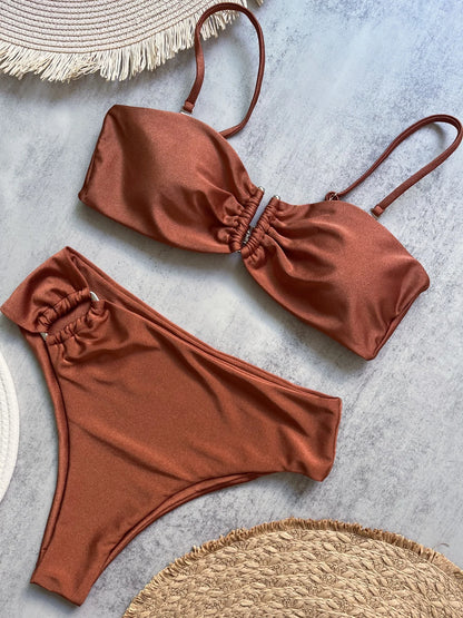 Bandeau Bikini Set Push Up Wire Free Two Piece Swimsuit - Sexy Brazilian Solid Beachwear