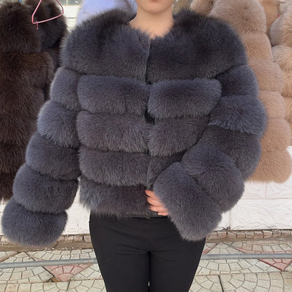 Fox Fur Coat - Slim Fit Women Winter Coat | Brown Real Fur Jacket With Hook Closure