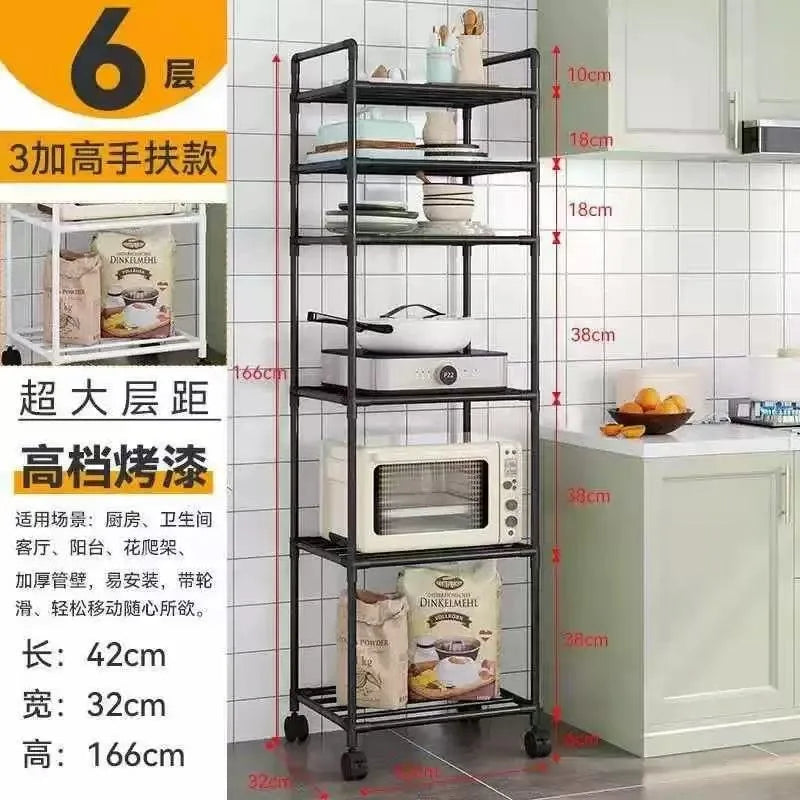 Microwave Oven Rack - Multi-Layer Removable Kitchen Storage Rack with Wheels